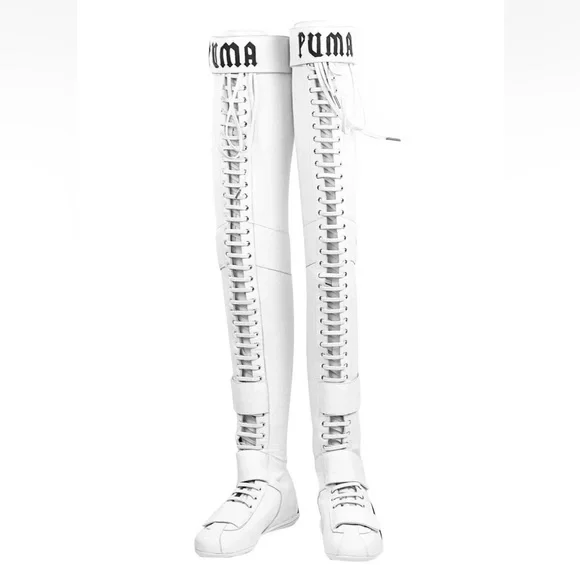 Fenty Puma Over The Knee White Boxing Boots By Rihanna Womens Size 6.5 - Picture 4 of 6